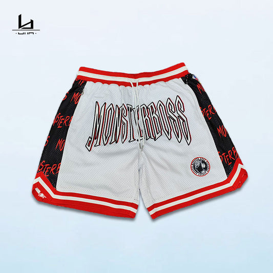 huili factory custom screen printing high quality mesh embroidery basketball jersry shorts