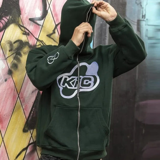 HUILI FACTORY fashion y2k streetwear men custom graphic printed oversized full zip up hoodie