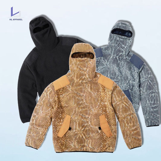 HUILI FACTORY heavyweight thick fleece hoodie winter mens sherpa pullover custom full ninja hoodie